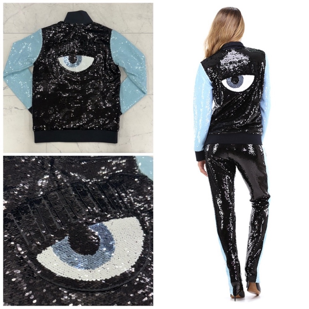 Chiara Ferragni Black and Blue Bomber Jacket